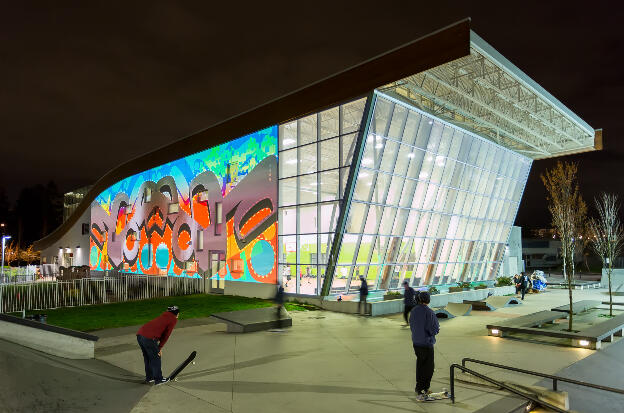 Chuck Bailey Recreation Centre, Surrey Urban Screen (Sonny Assu: 1UP), Surrey BC